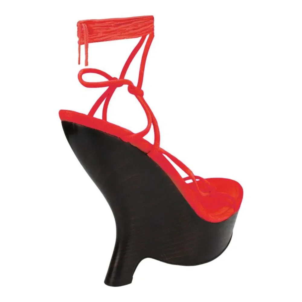 Ferragamo Frida Platform Wedge Sandals Red Womens